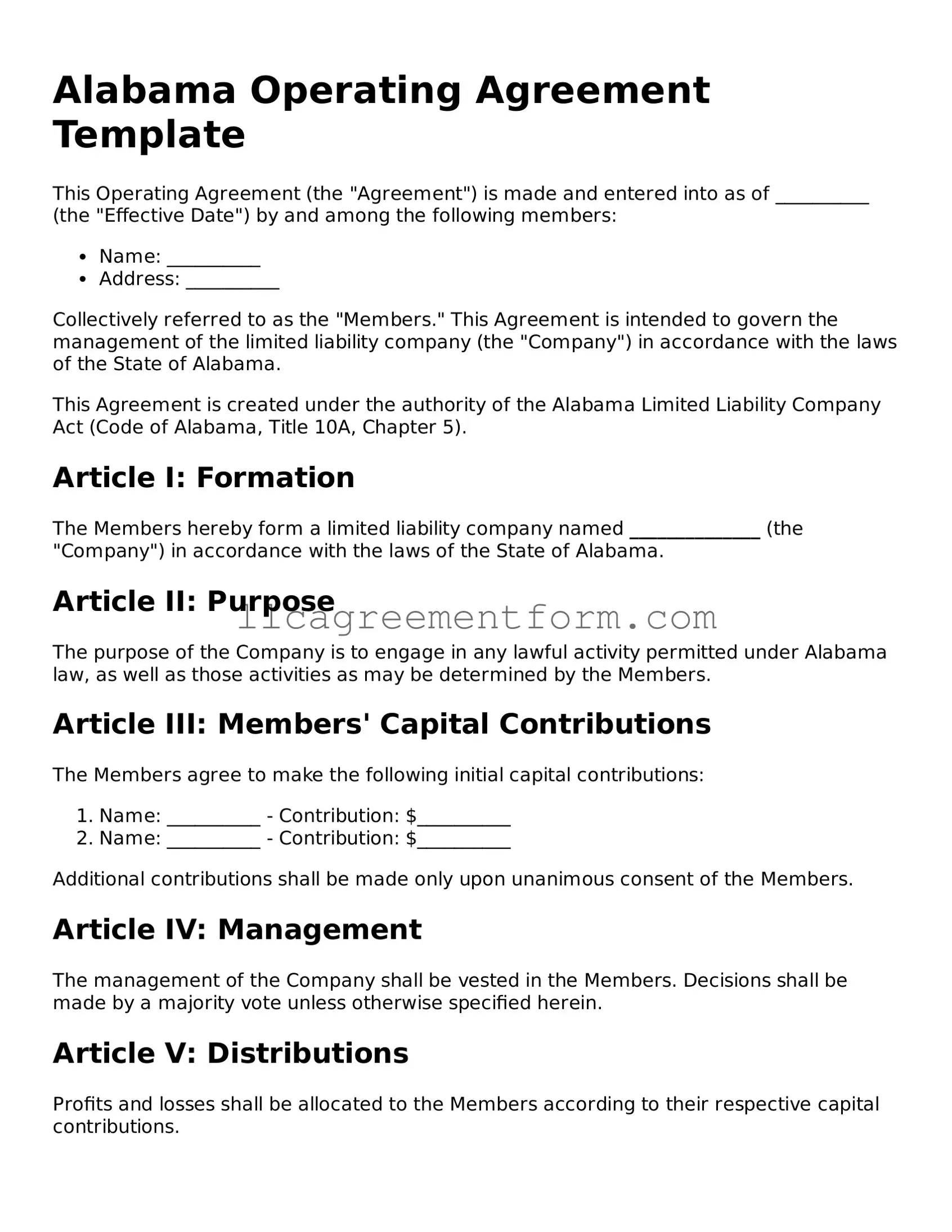 Free  Operating Agreement Document for Alabama