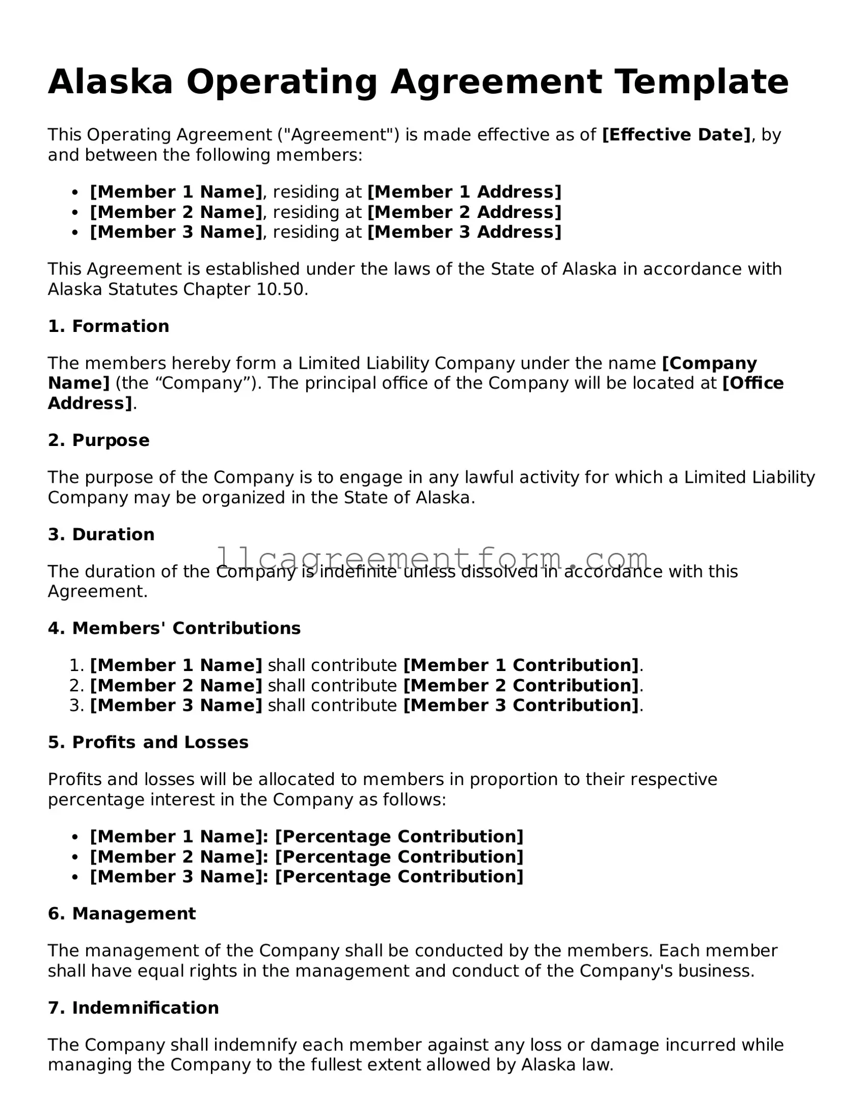 Free  Operating Agreement Document for Alaska