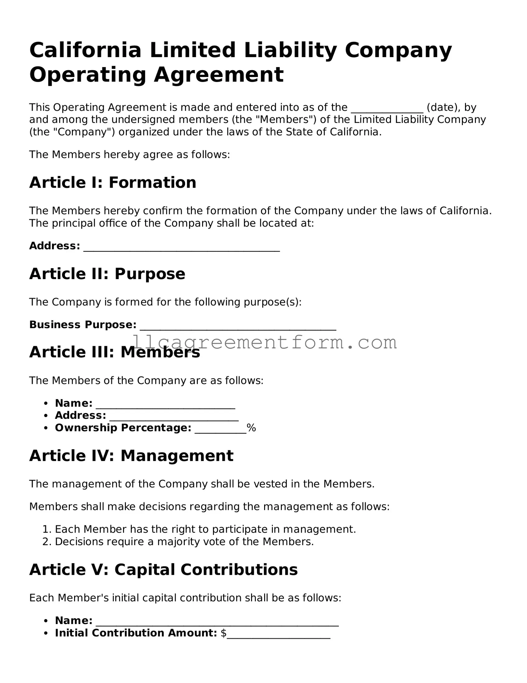 Free  Operating Agreement Document for California