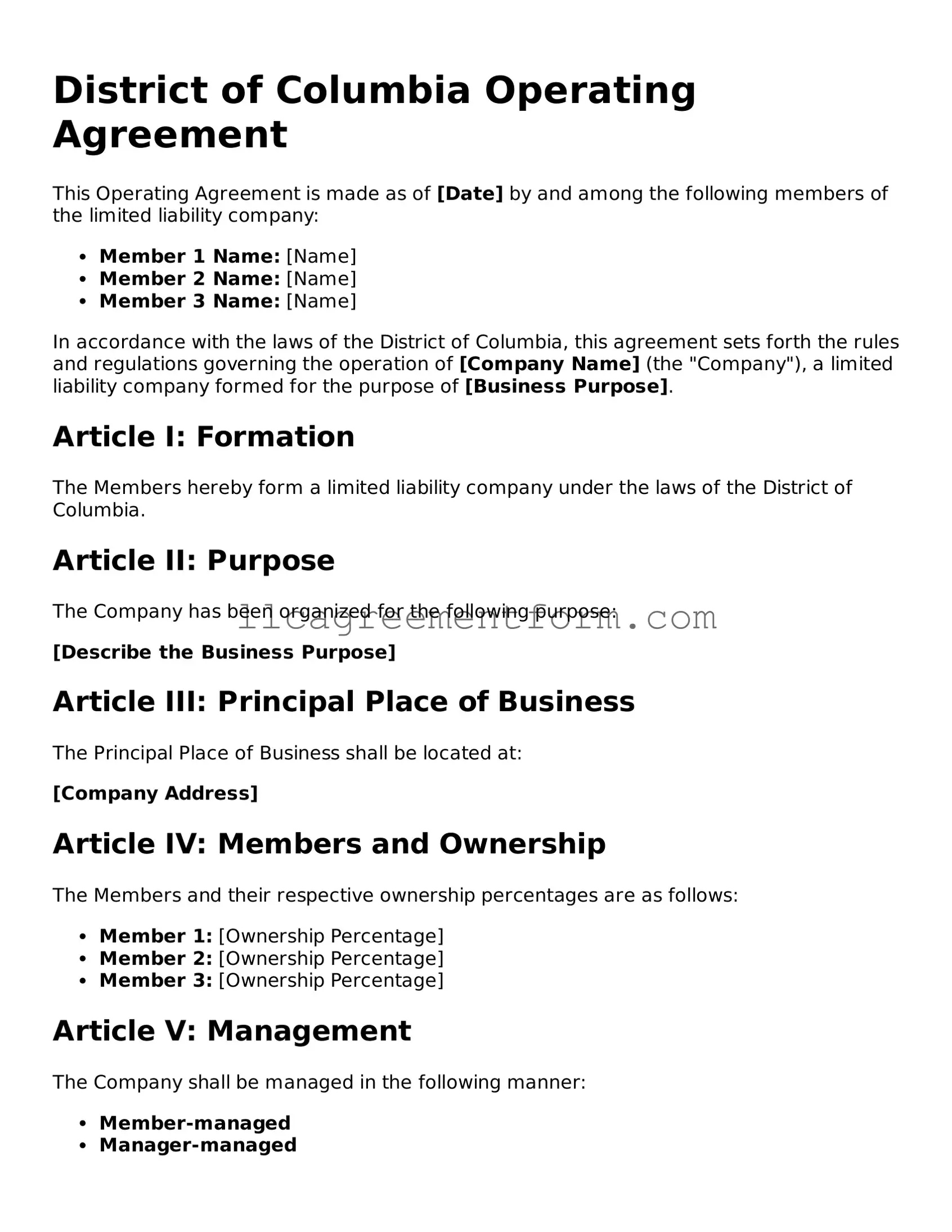 Free  Operating Agreement Document for District of Columbia