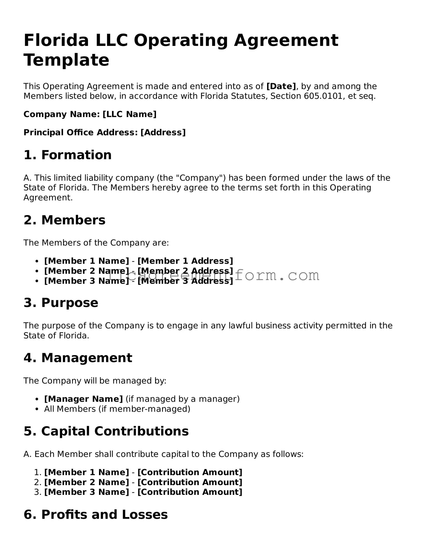 Free  Operating Agreement Document for Florida