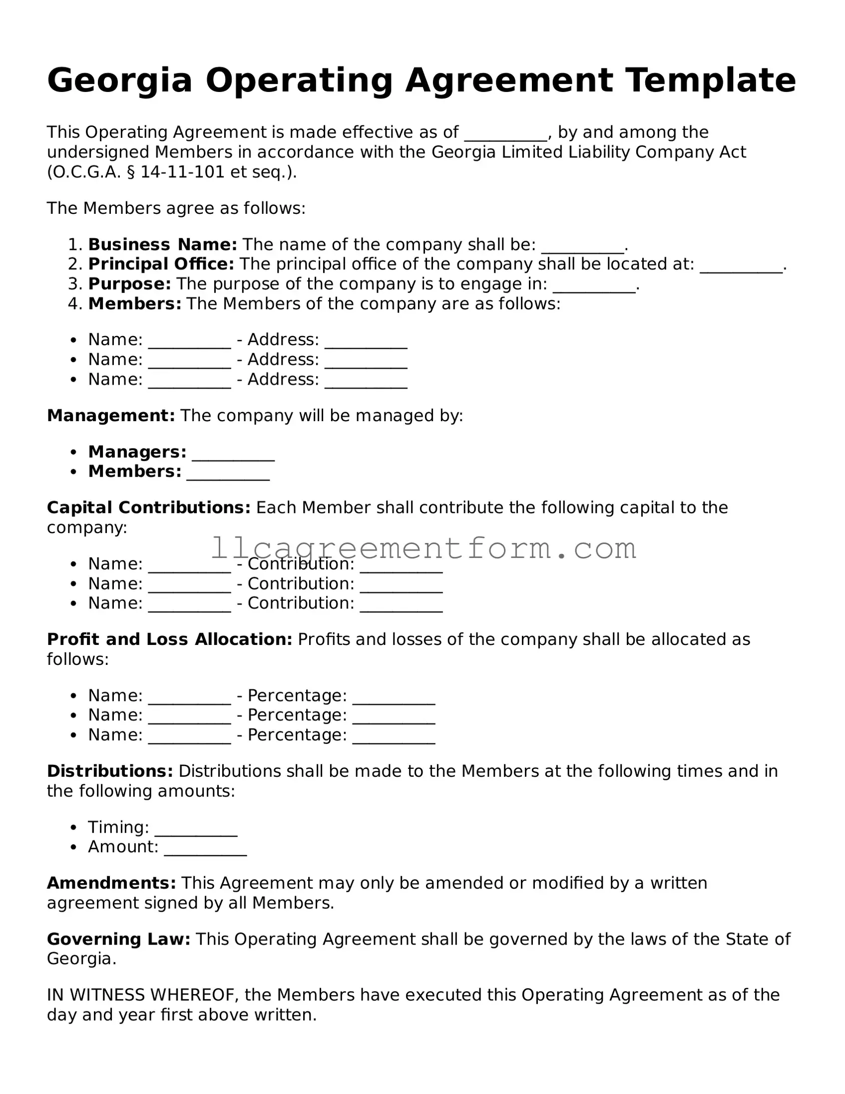 Free  Operating Agreement Document for Georgia