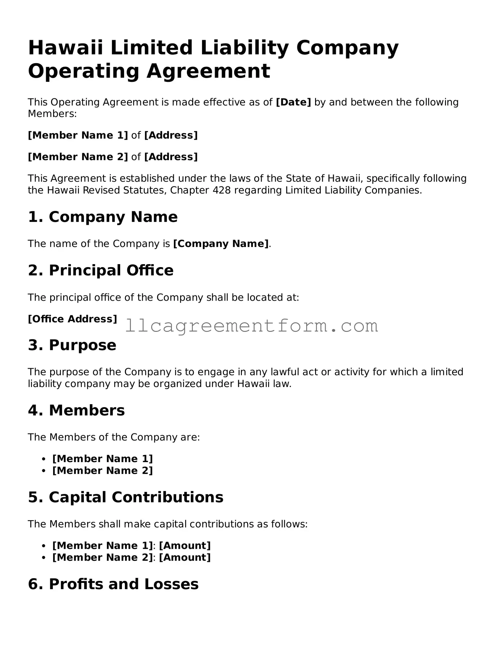 Free  Operating Agreement Document for Hawaii