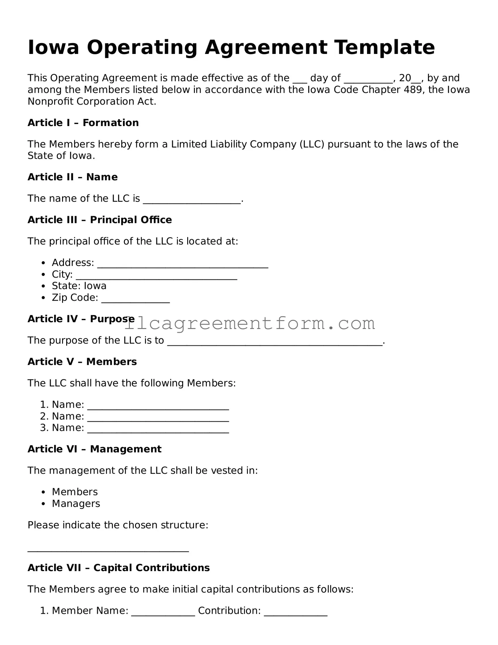 Free  Operating Agreement Document for Iowa