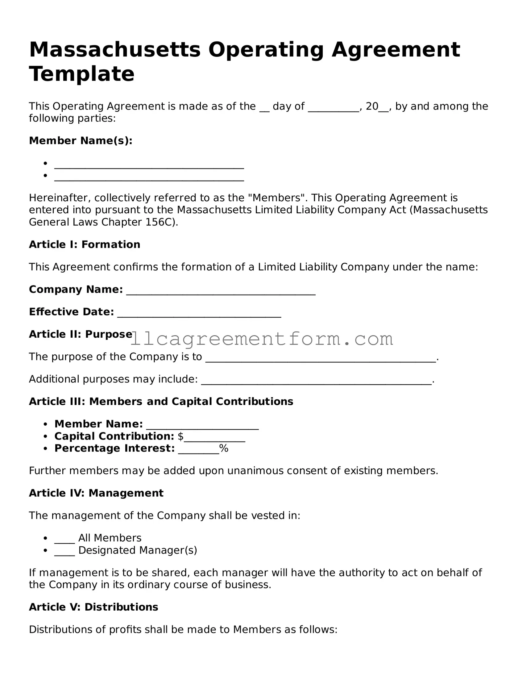 Free  Operating Agreement Document for Massachusetts