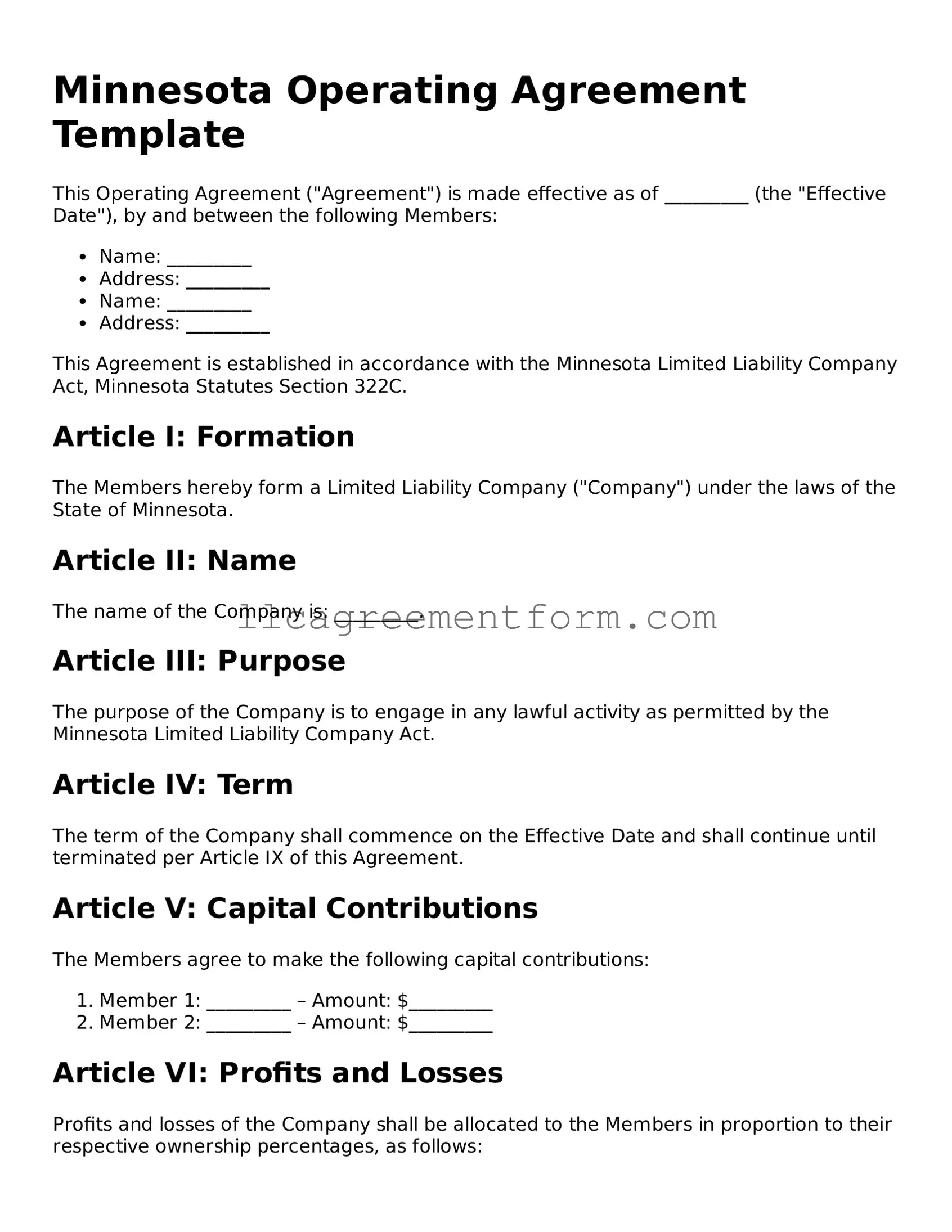 Free  Operating Agreement Document for Minnesota