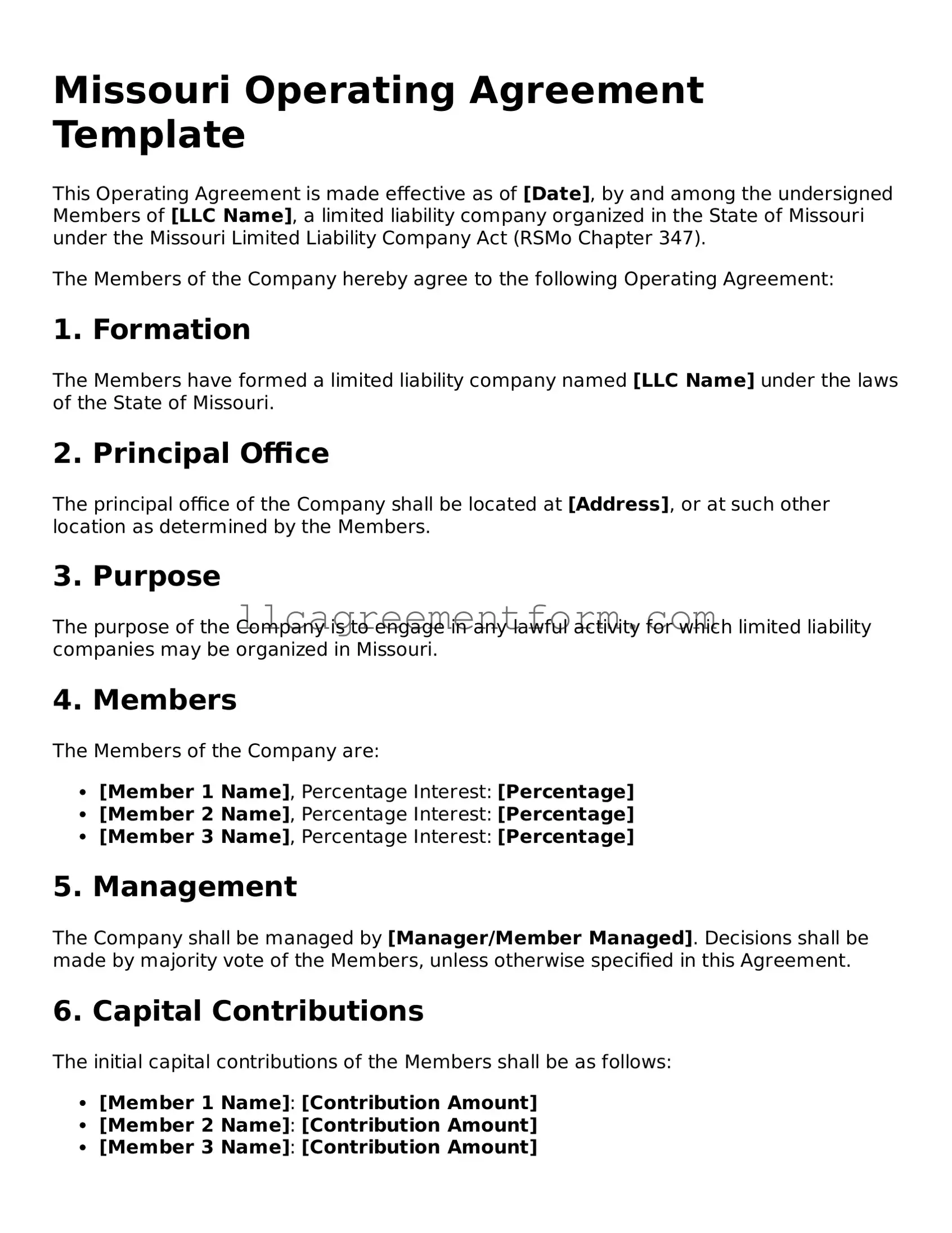 Free Operating Agreement Document for Missouri