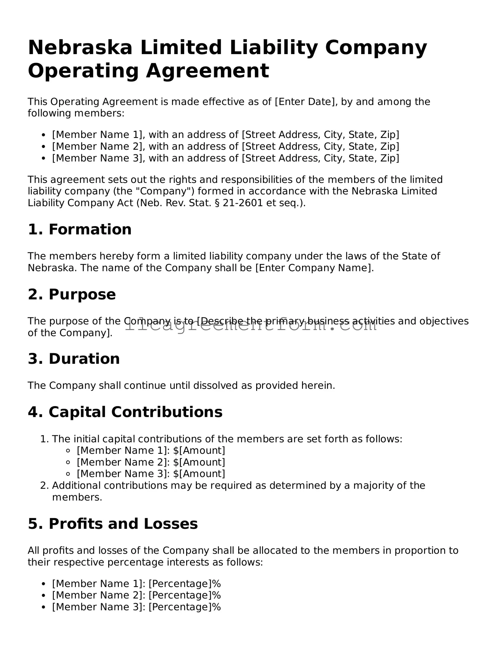 Free  Operating Agreement Document for Nebraska