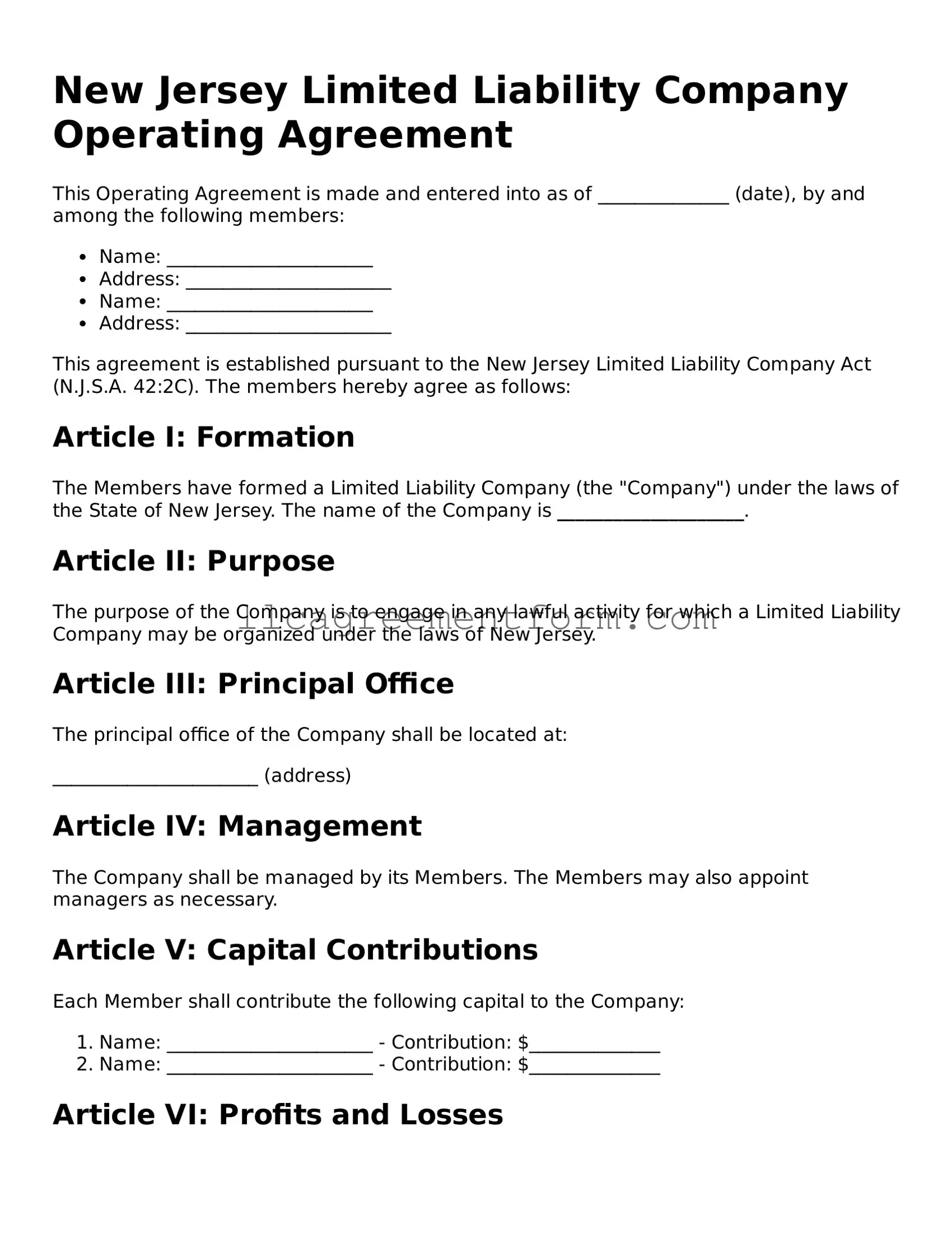 Free Operating Agreement Document for New Jersey
