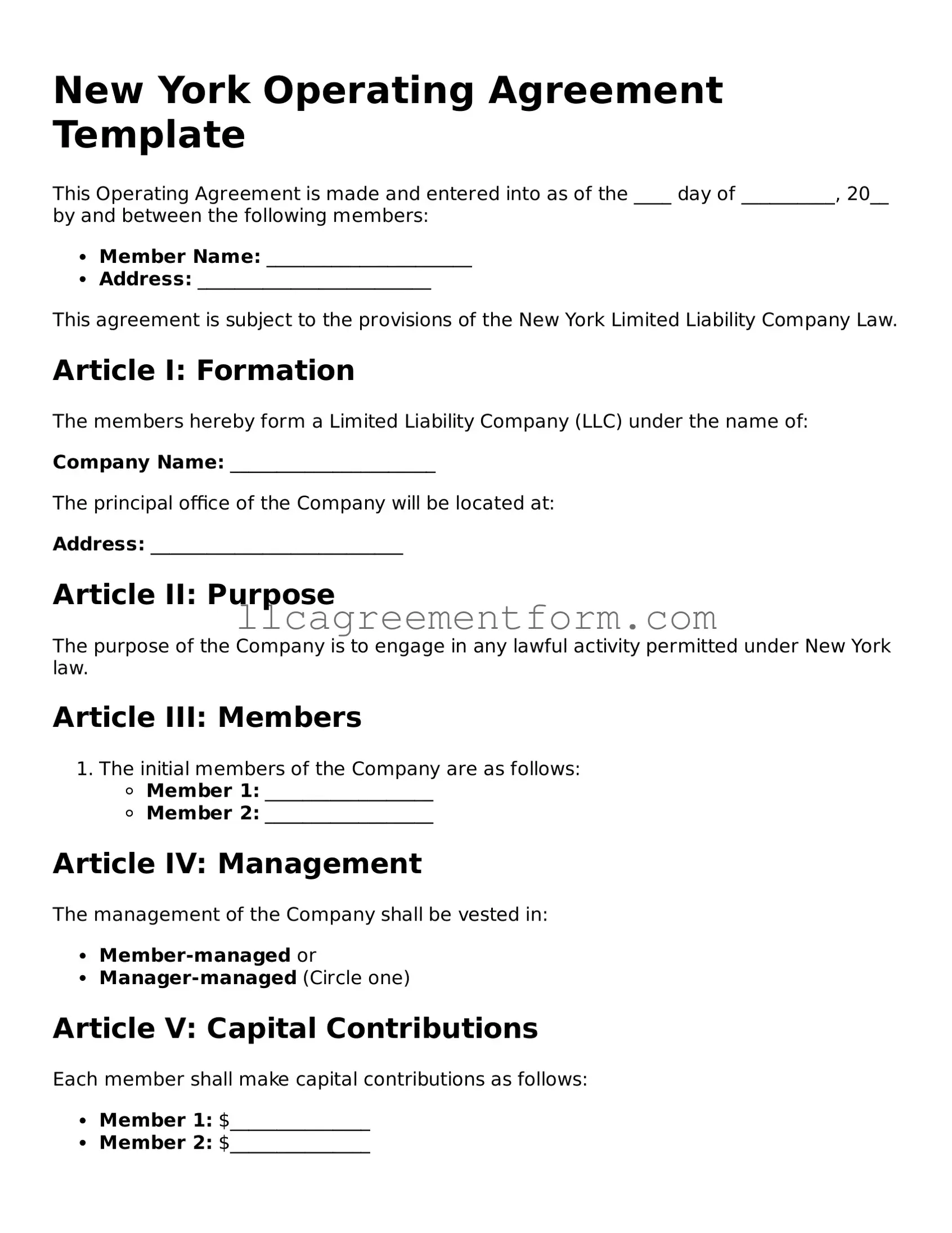 Free  Operating Agreement Document for New York