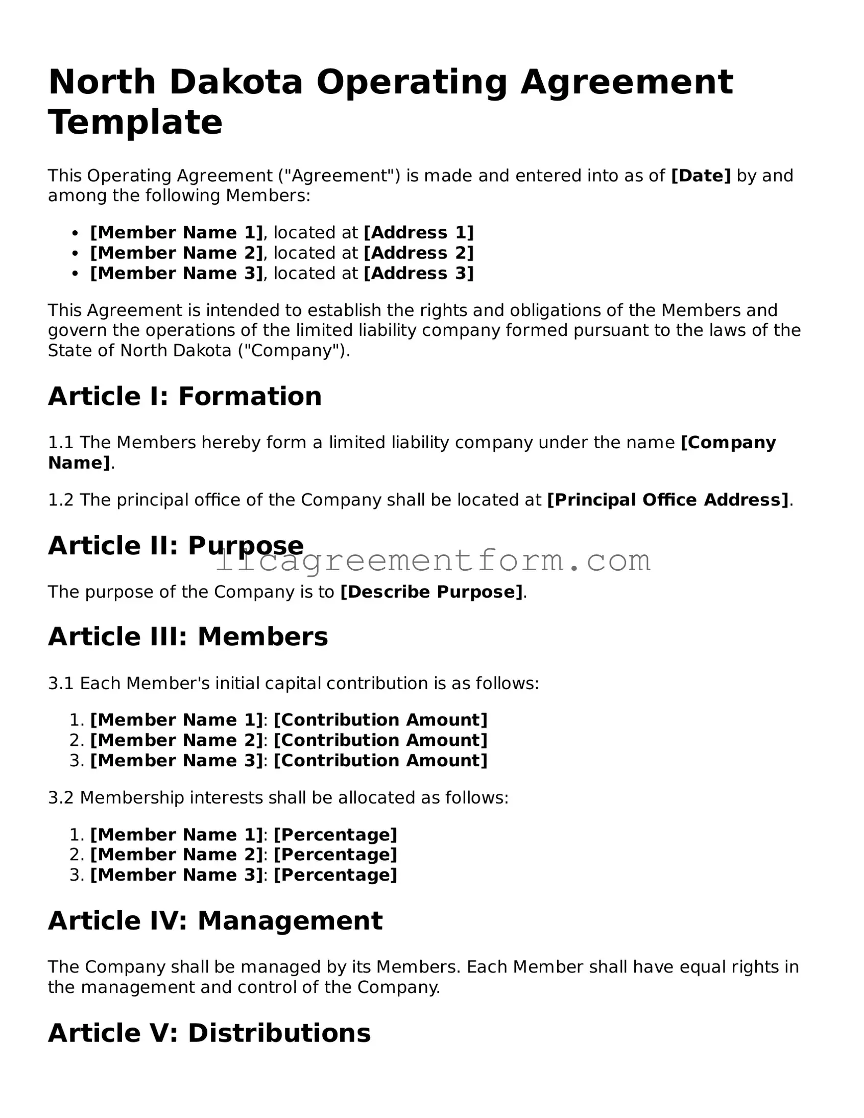 Free  Operating Agreement Document for North Dakota