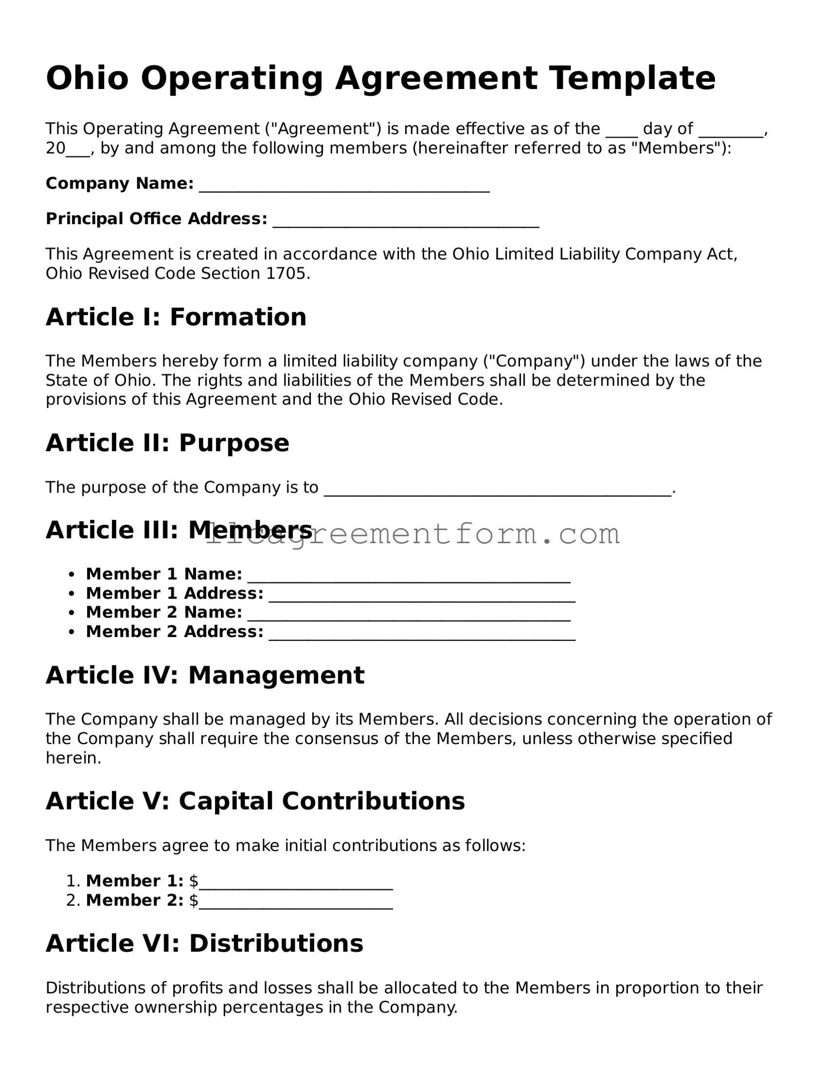Free  Operating Agreement Document for Ohio