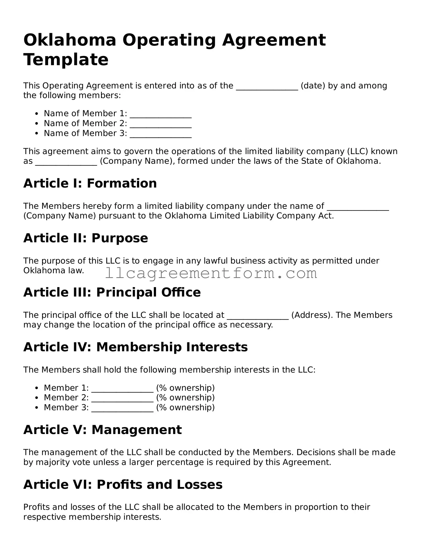 Free Operating Agreement Document for Oklahoma