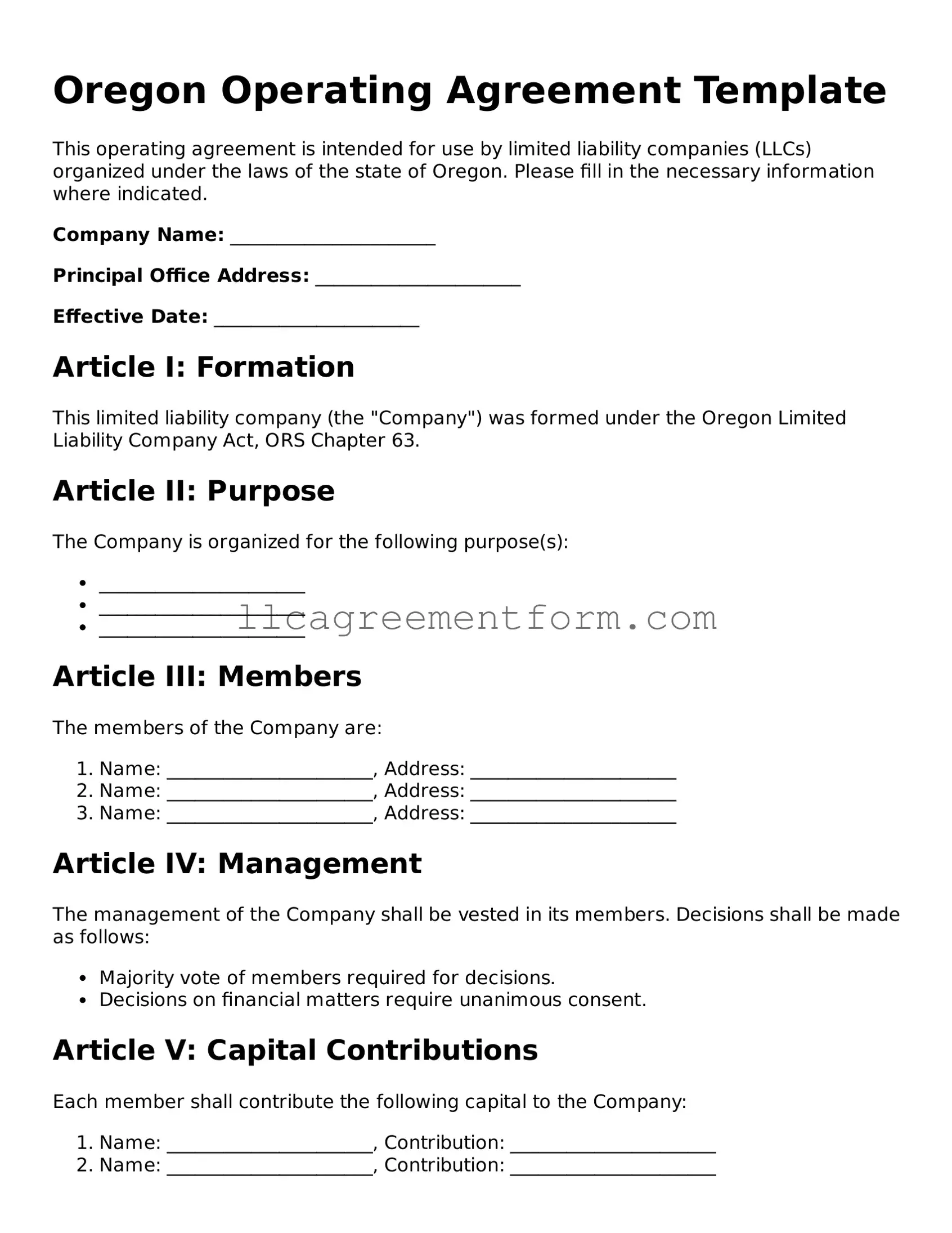 Free  Operating Agreement Document for Oregon