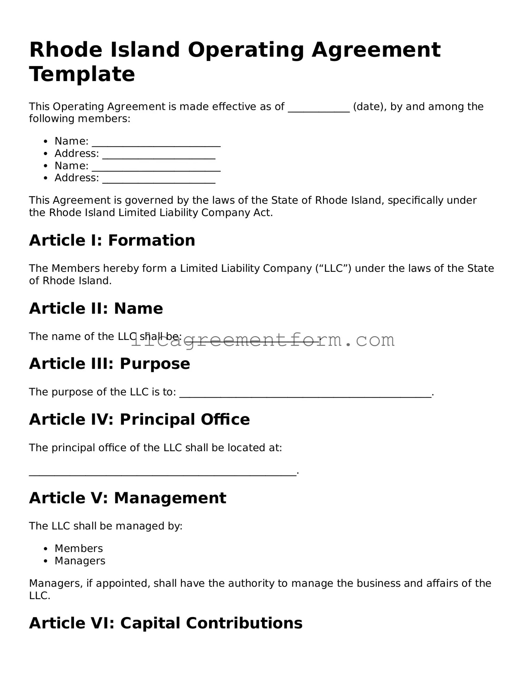 Free  Operating Agreement Document for Rhode Island