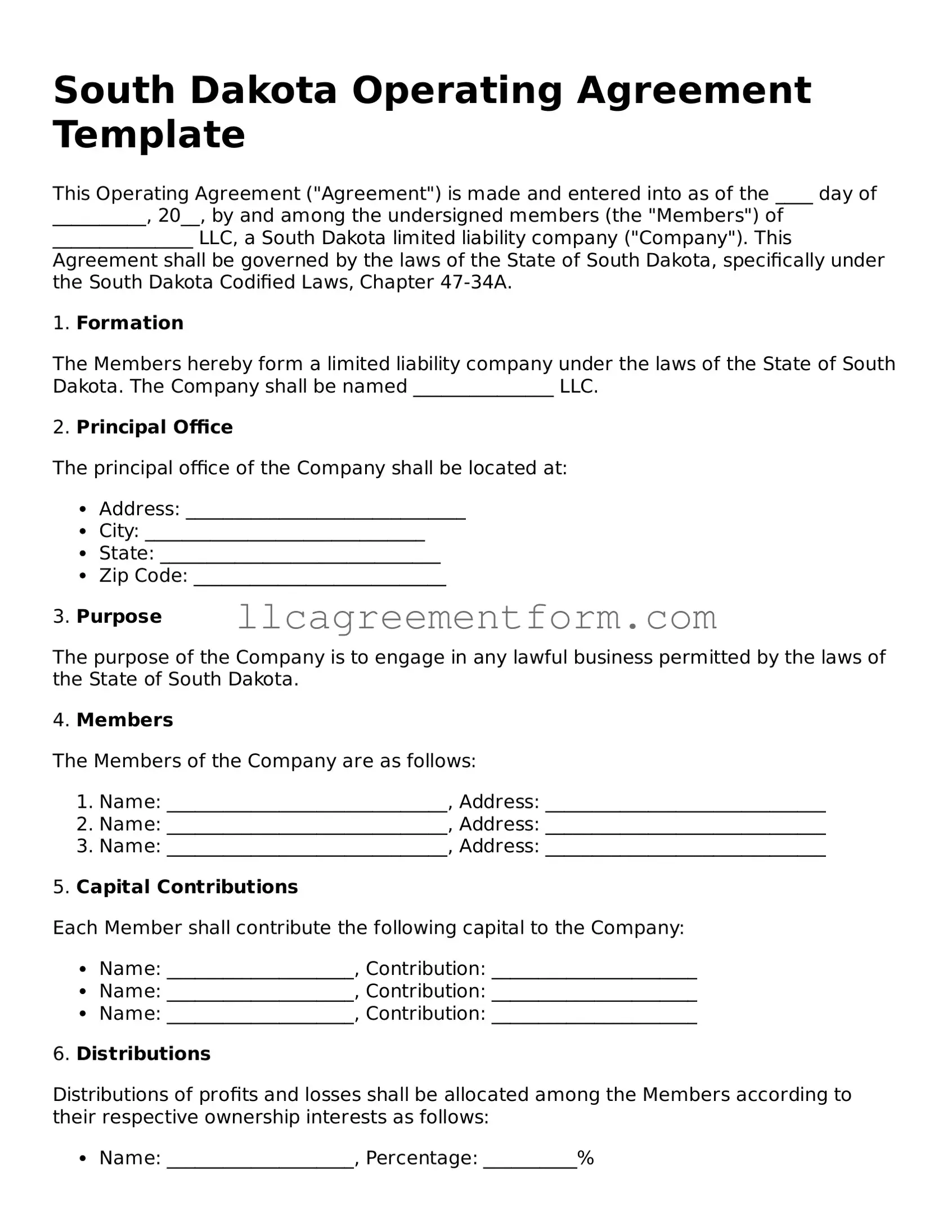 Free  Operating Agreement Document for South Dakota