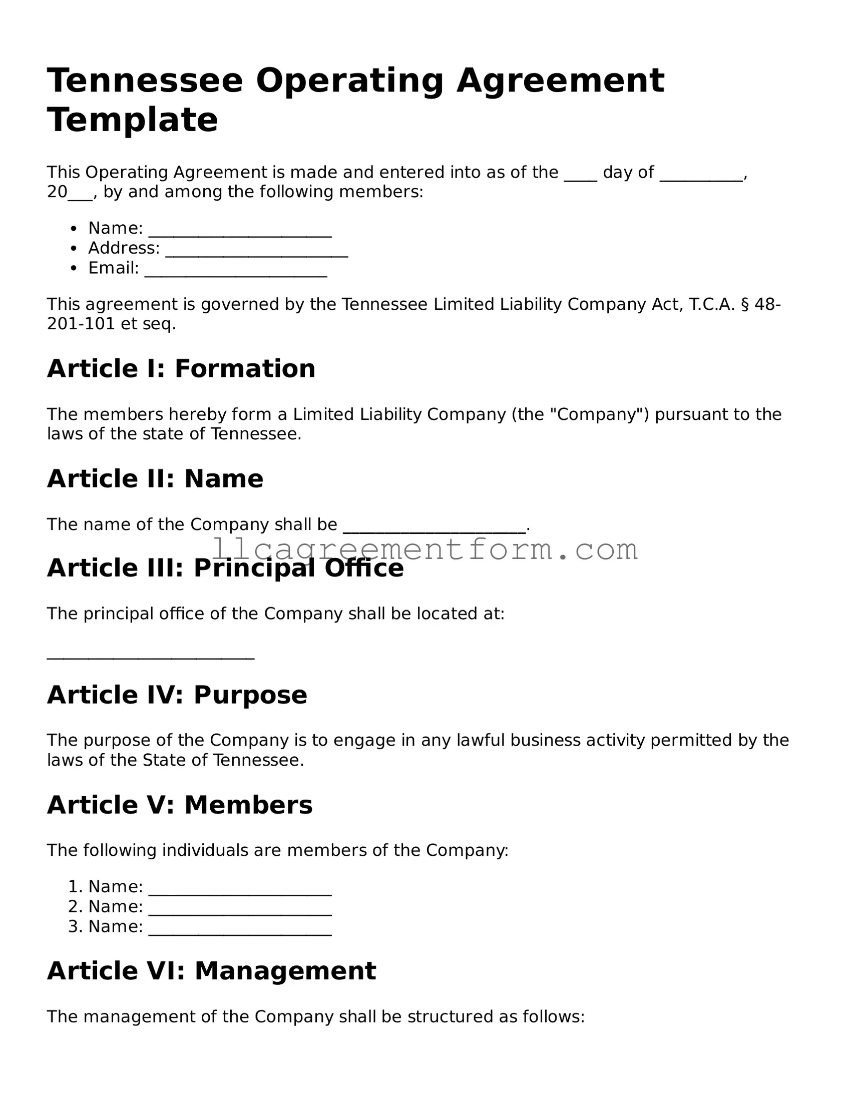 Free  Operating Agreement Document for Tennessee
