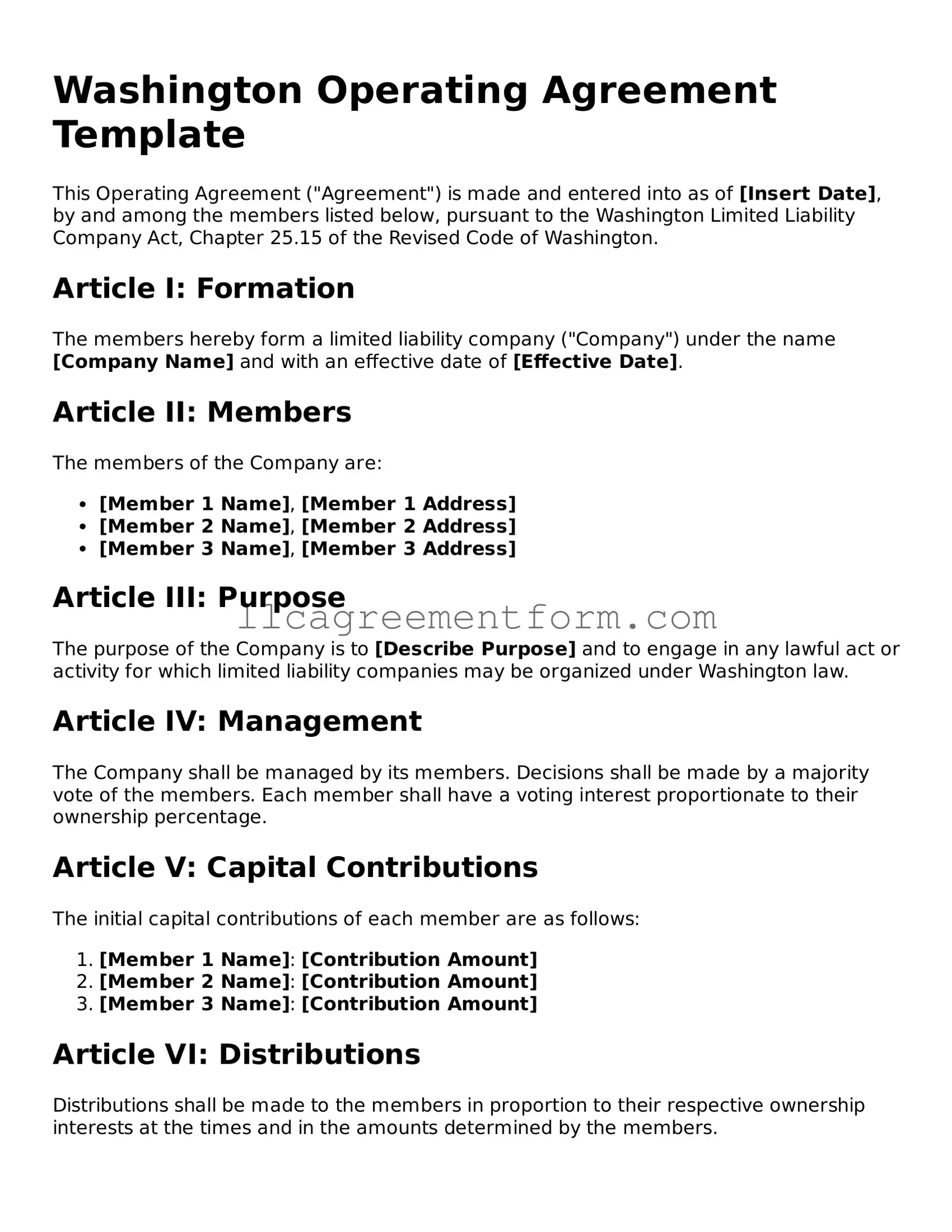 Free Operating Agreement Document for Washington